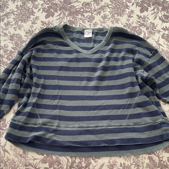 aerie Sweaters - Aerie dark/faded Blue and Green Striped V-Neck Sweater
